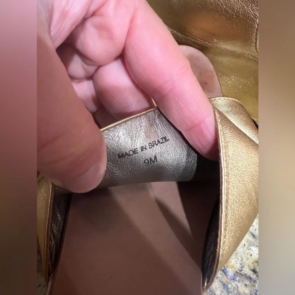 Diane Von Furstenberg DVF Metallic Gold Leather Slide Cork Wedge Sandals 9M - Picture 6 of 10